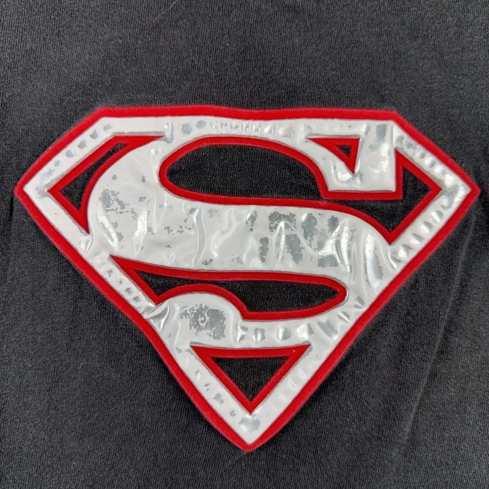 Superman Shirt Kids Small 6/7 Black S Logo Graphic Tee DC Comics Top Emblem